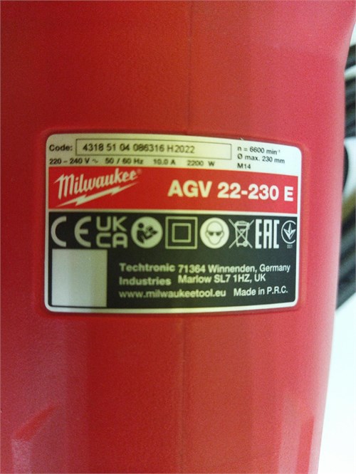 УШМ MILWAUKEE AGV 22-230 E 890000538039 - фото 802897