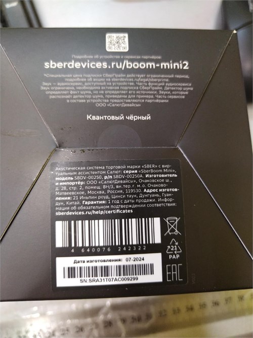 КОЛОНКА САЛЮТ SBERBOOM MINI 890000599439 - фото 893640