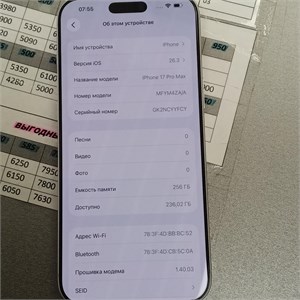APPLE IPHONE 17 PRO MAX 256 ГБ 890000704885
