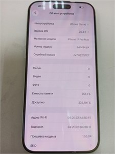 APPLE IPHONE 17 PRO MAX 256 ГБ 890000729242